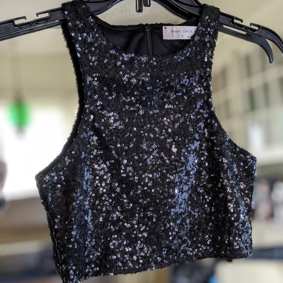 Black sequin crop tank top - Picture 4 of 4